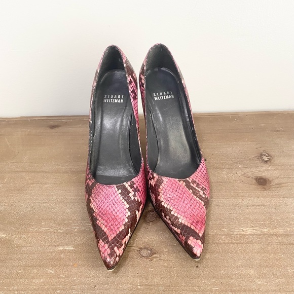 Stuart Weitzman Snake Print Heels Pink Size 6 - Picture 6 of 8
